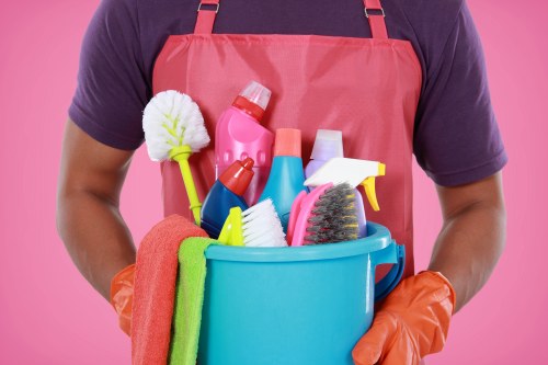 Office cleaners in SW13 vacuuming carpets and tidying a workspace