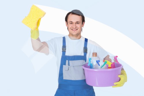 Professional carpet cleaning staff following safety policy