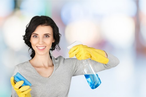 Professional domestic cleaner working in a SW13 kitchen